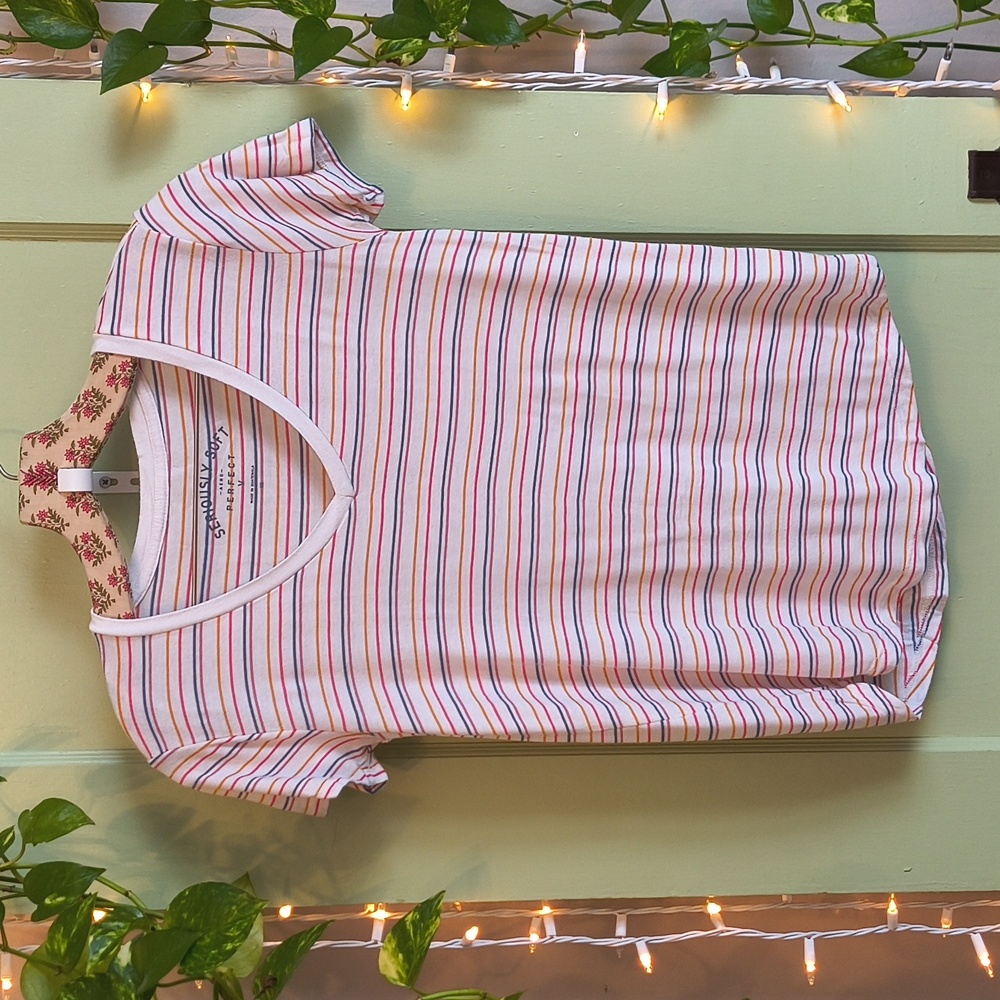 Women's Aeropostale Seriously Soft Perfect V Neck Striped Cap sleeve Tee XS